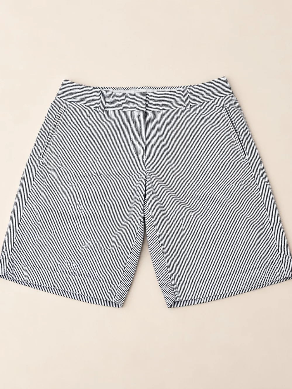 J.Crew City Fit Shorts Navy White Pinstripe Cotton Size 8 Coastal Preppy